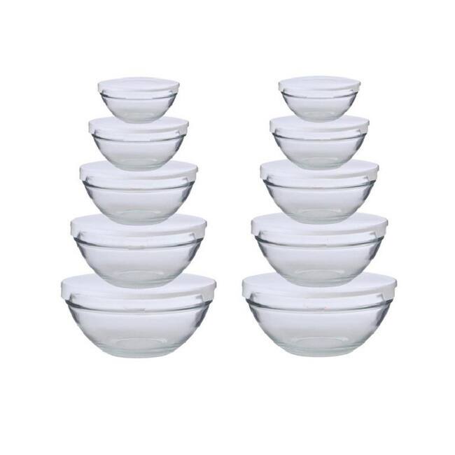 Alpine Cuisine 5-piece Nesting Glass Bowl Set with White Lids (Pack of 2)