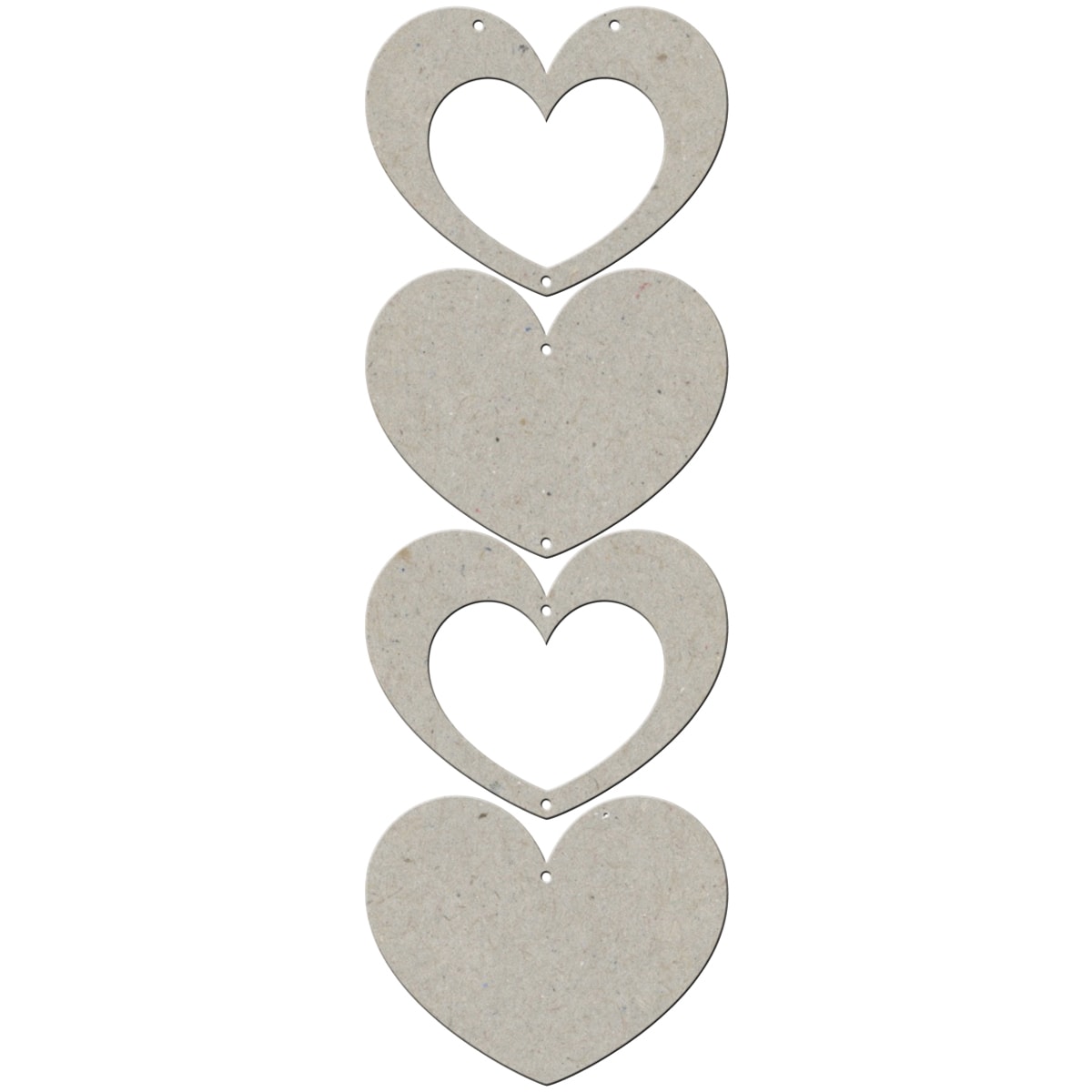 Die cut Grey Chipboard Wall Hanging heart 6 Pieces Up To 5x7.5 and 2 Rings