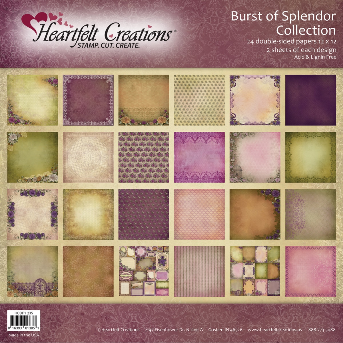 Heartfelt Double sided Paper Collection 12x12 24/sheets burst Of Splendor, 12 Designs/2 Each