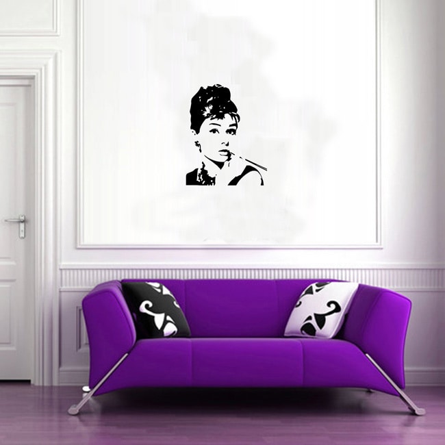Audrey Hepburn Vinyl Wall Decal Sticker (Glossy blackEasy to applyDimensions 25 inches wide x 35 inches long )
