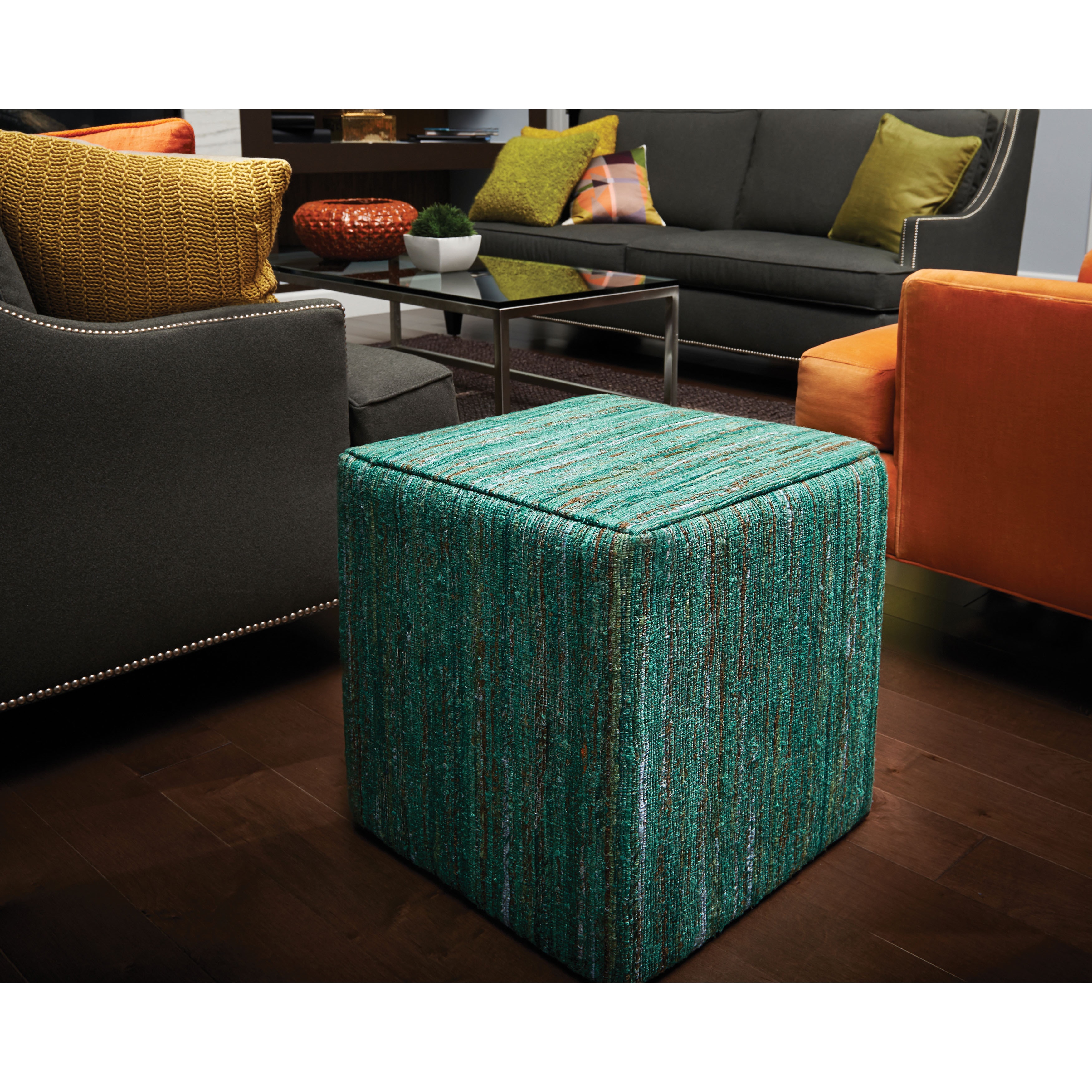 Ema Emerald Green Sari Pouf Cube Ottoman