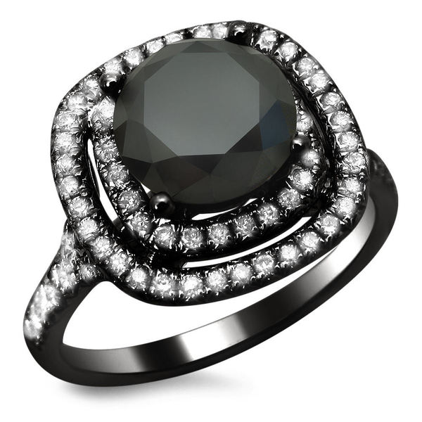 Shop 18k Black Gold 2 1/2ct TDW Certified Double Halo Black and White ...