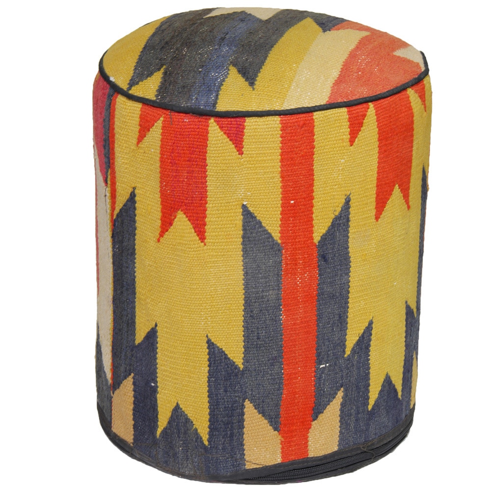 Decorative Kilim Orange/tan/yellow Wool Ottoman