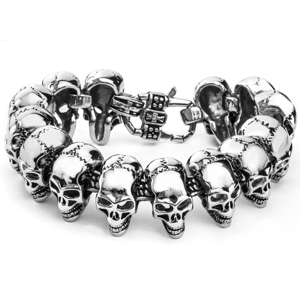 Crucible Stainless Steel Grinning Skull Link Bracelet