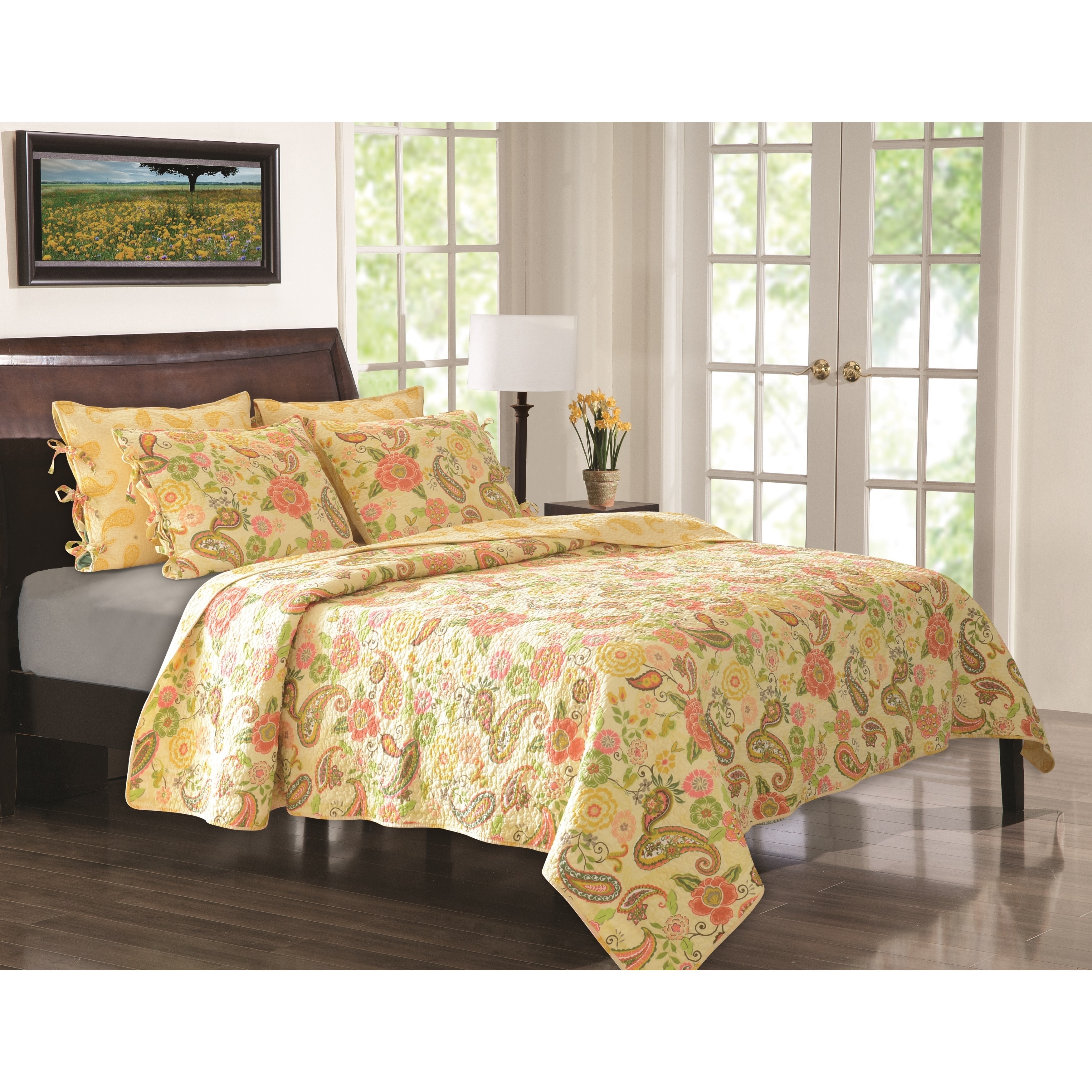 Greenland Home Fashions Sunset Paisley Cotton 3 piece Quilt Set Yellow Size Twin