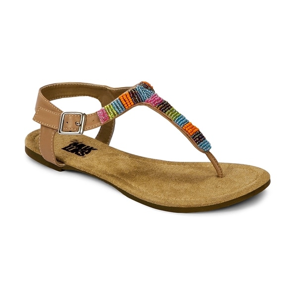 Shop Muk Luks Women's 'Mila' Tan Beaded T-strap Sandals - Free Shipping ...