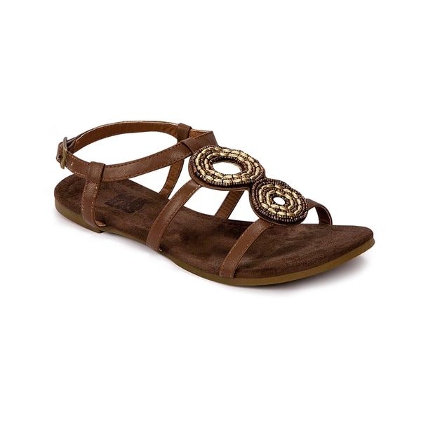 Muk Luks Women's 'Aurora' Brown Beaded Flat Sandals - Overstock - 8769607