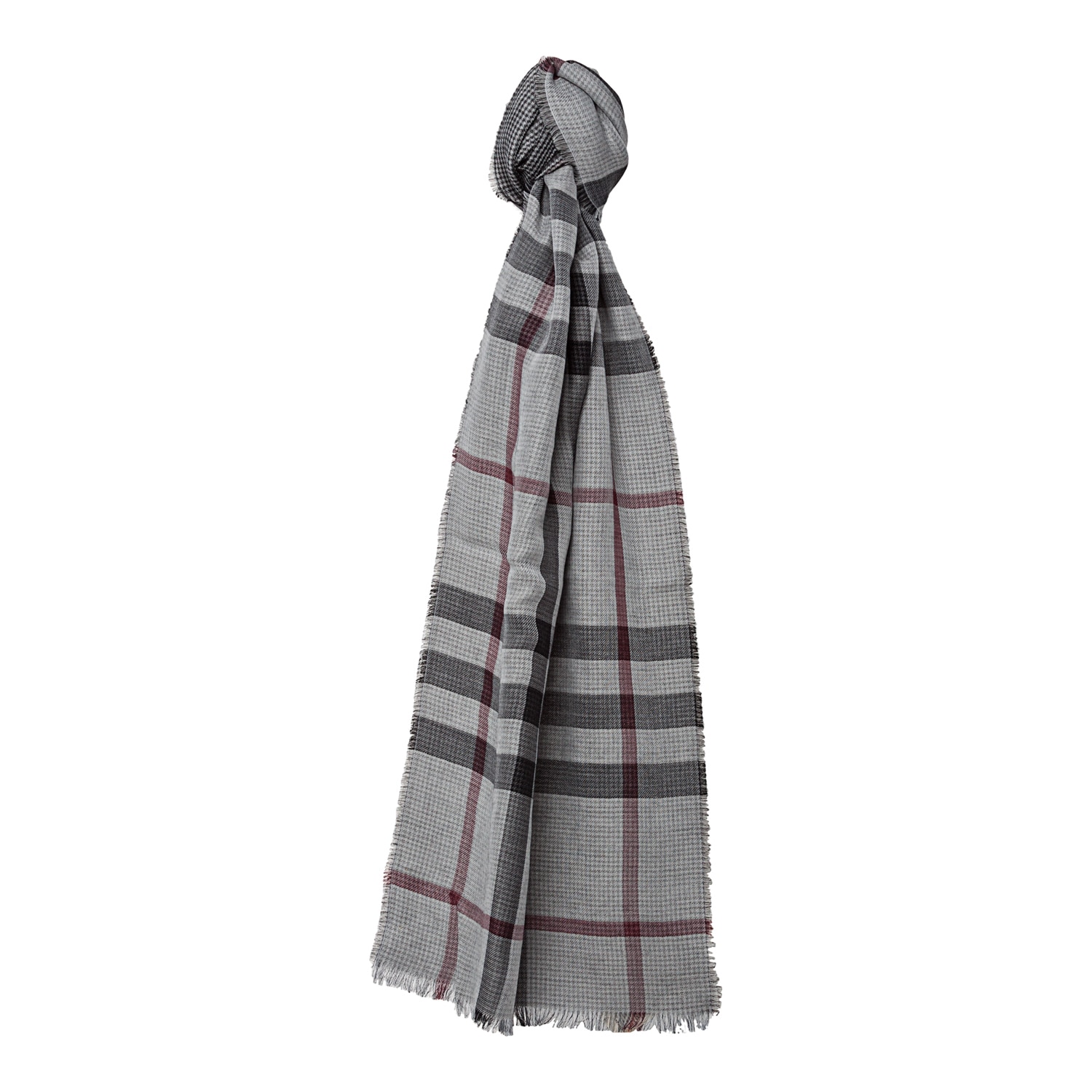 Burberry Mid grey Cotton And Cashemere Check Houndstooth Scarf
