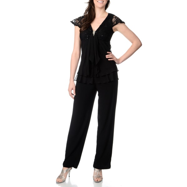 R & M Richards Women's Black Mixed Fabric 2 piece Pant Set R & M Richards 2 Piece Sets