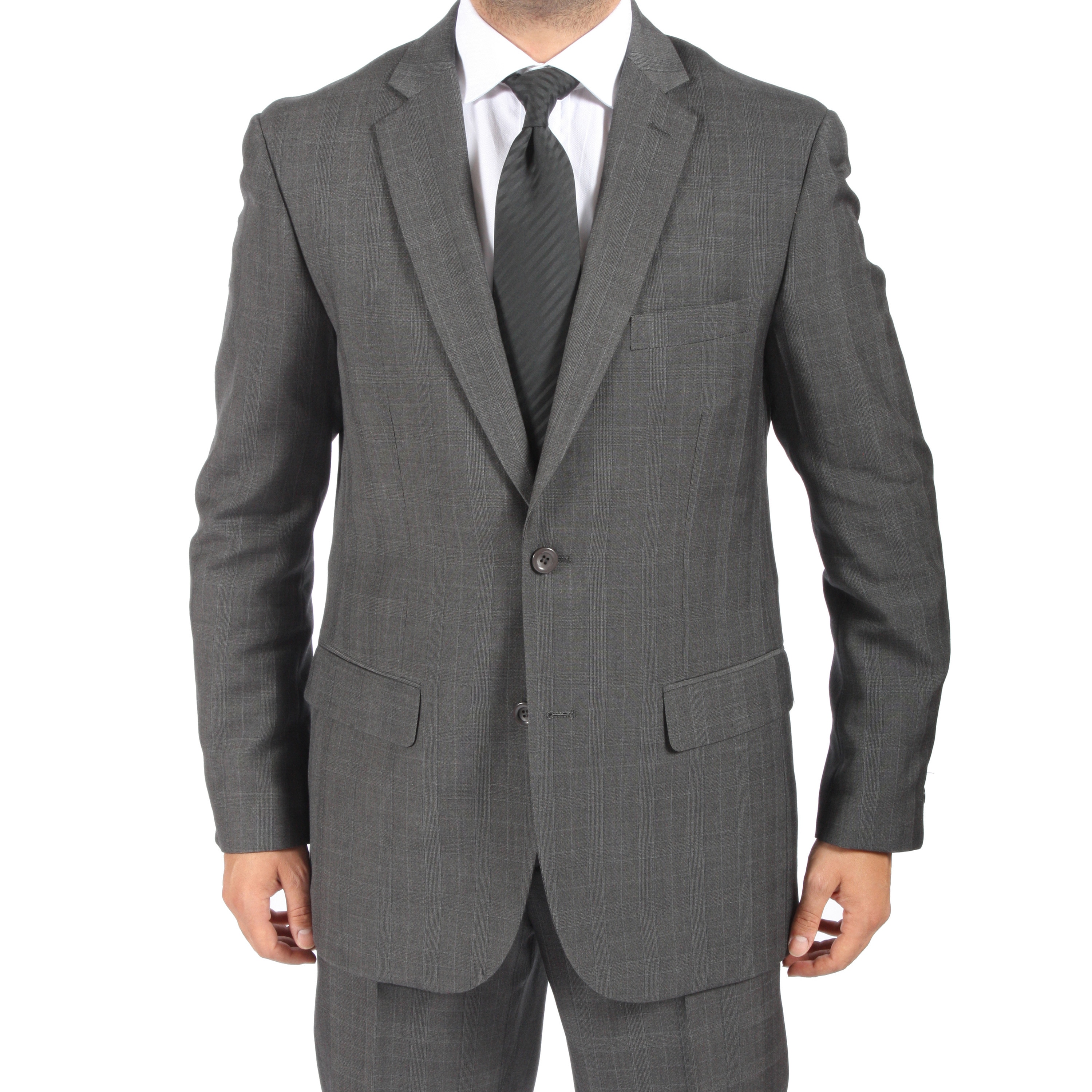 Ferrecci Mens Slim Fit Faint Grey Plaid 2 button Suit