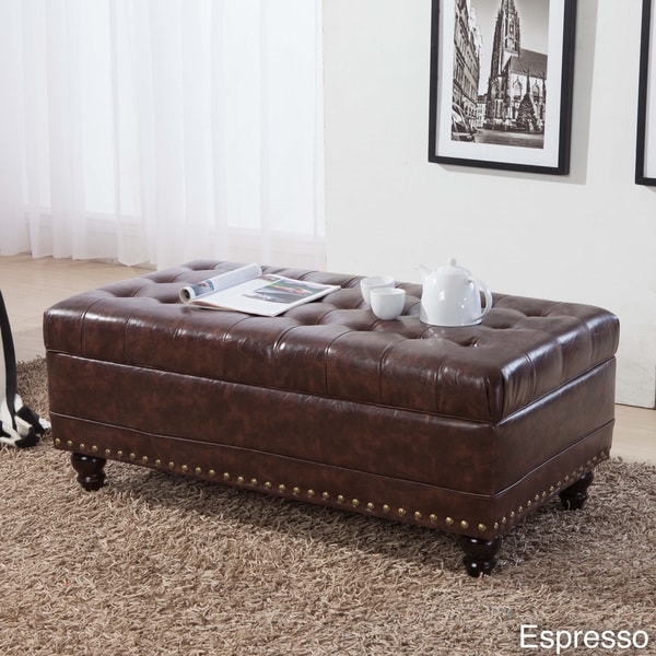 Shop Luxury Classic Tufted Nailhead Trim Storage Bench Ottoman - On ...