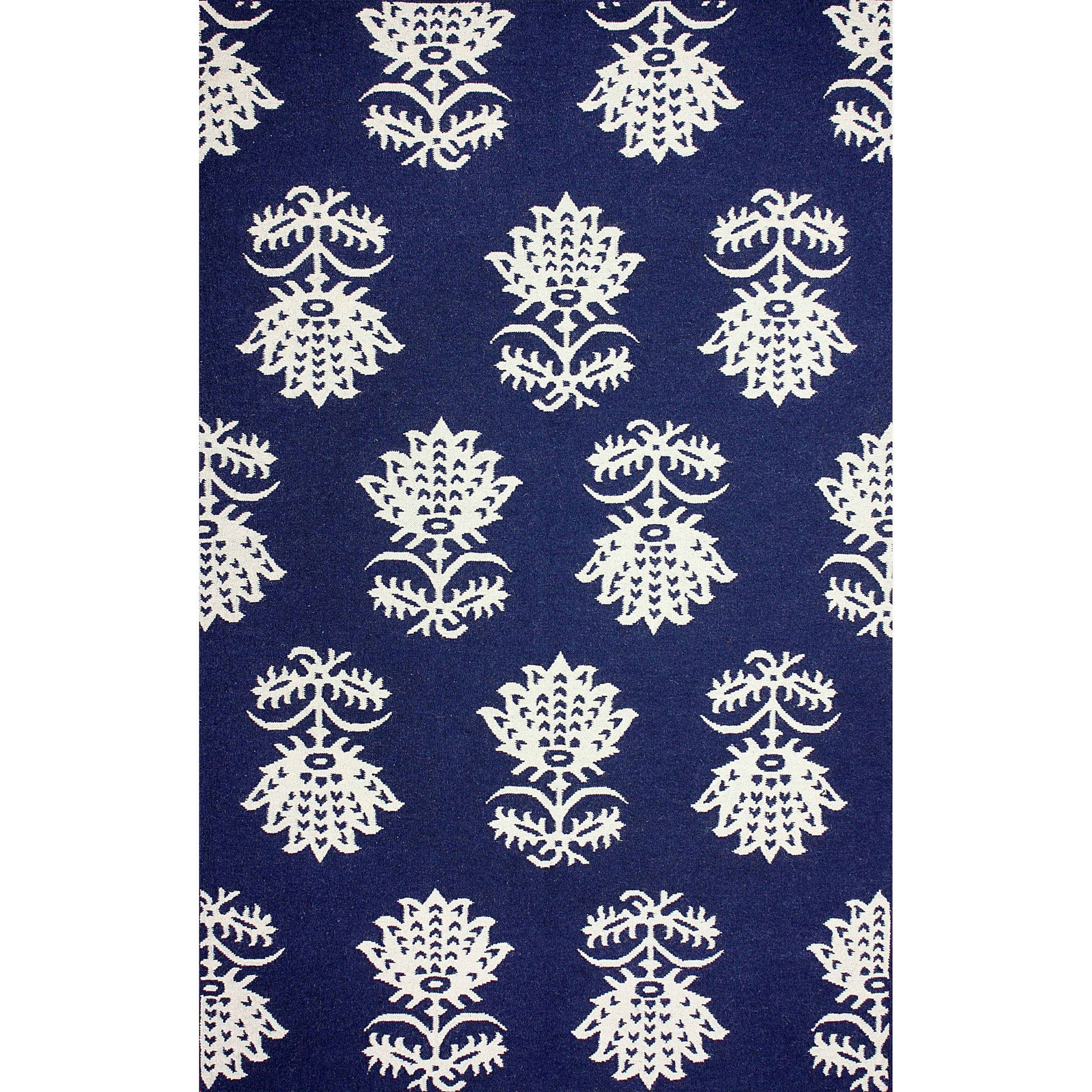 Nuloom Flatweave Floral Navy Wool Rug (5 X 8)