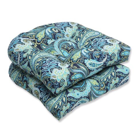 Pillow Perfect Pretty Paisley Navy Wicker Seat Outdoor Cushions (Set of 2)