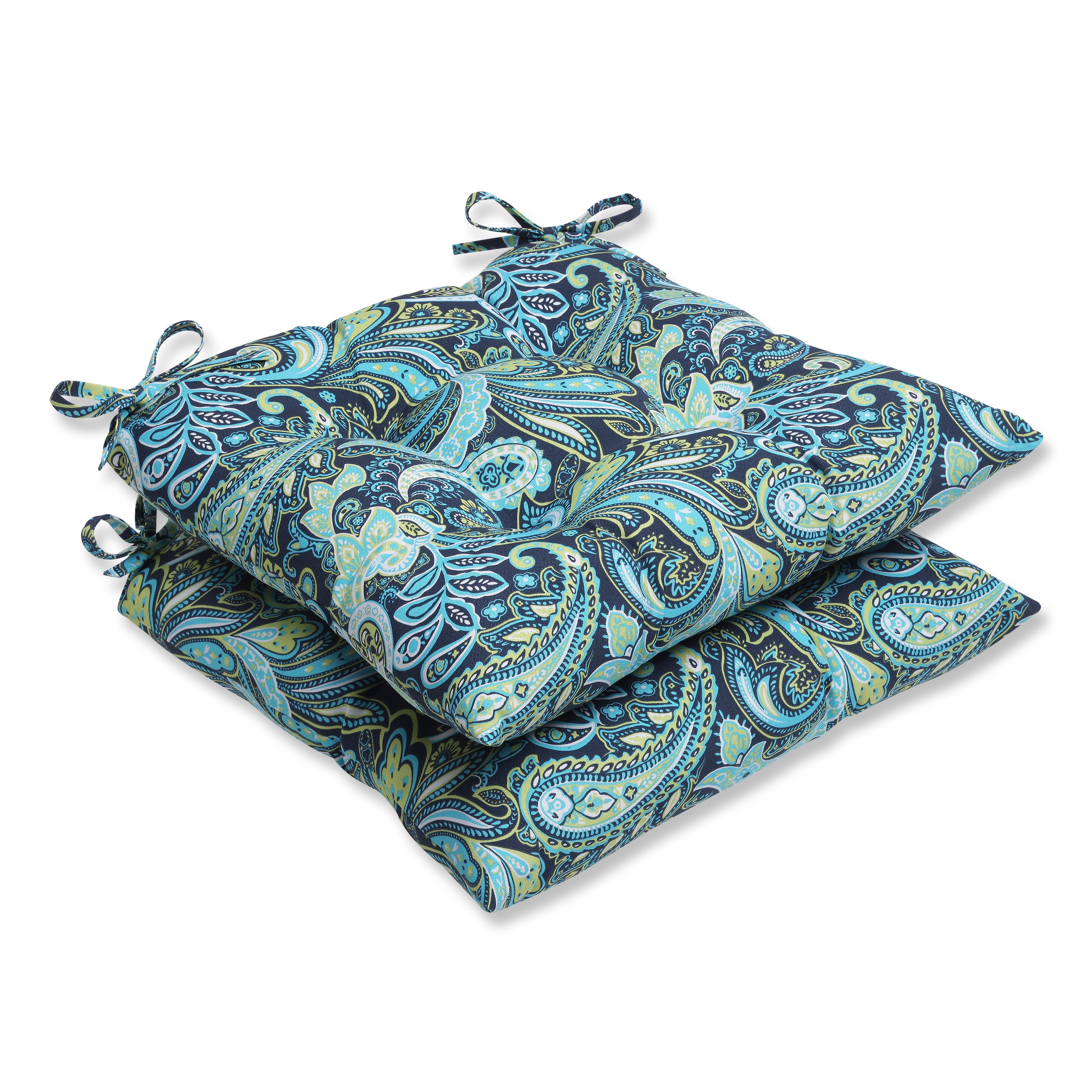 Pillow Perfect Outdoor Pretty Paisley Navy Wrought Iron Seat Cushion Set of 2