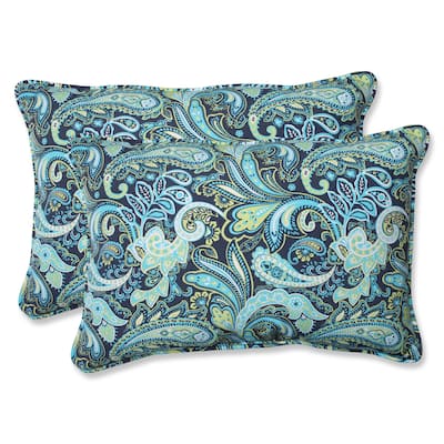 Pillow Perfect Pretty Paisley Navy Over-sized Rectangular Outdoor Throw Pillows (Set of 2)