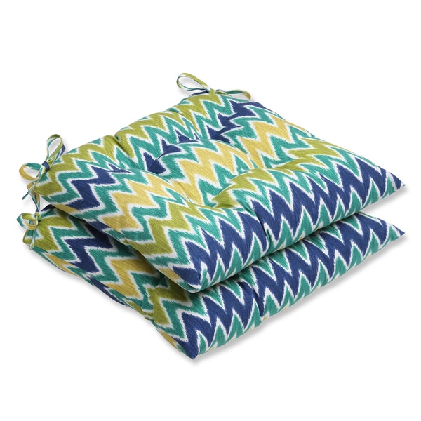 Pillow Perfect Zulu Blue/ Green Wrought Iron Seat Outdoor Cushions (Set of 2)