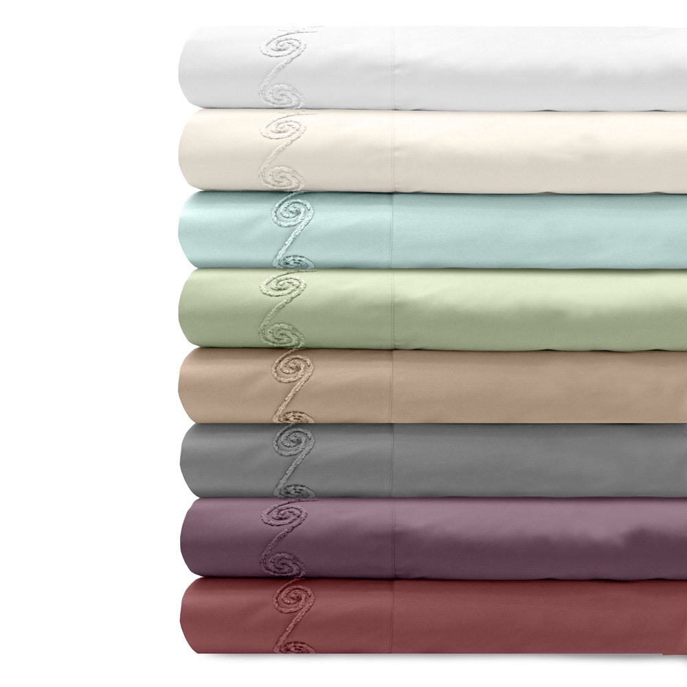 Veratex Grand Luxe Egyptian Cotton Sateen 500 Thread Count Deep Pocket Sheet Set With Chenille Embroidered Swirl Design White Size Twin