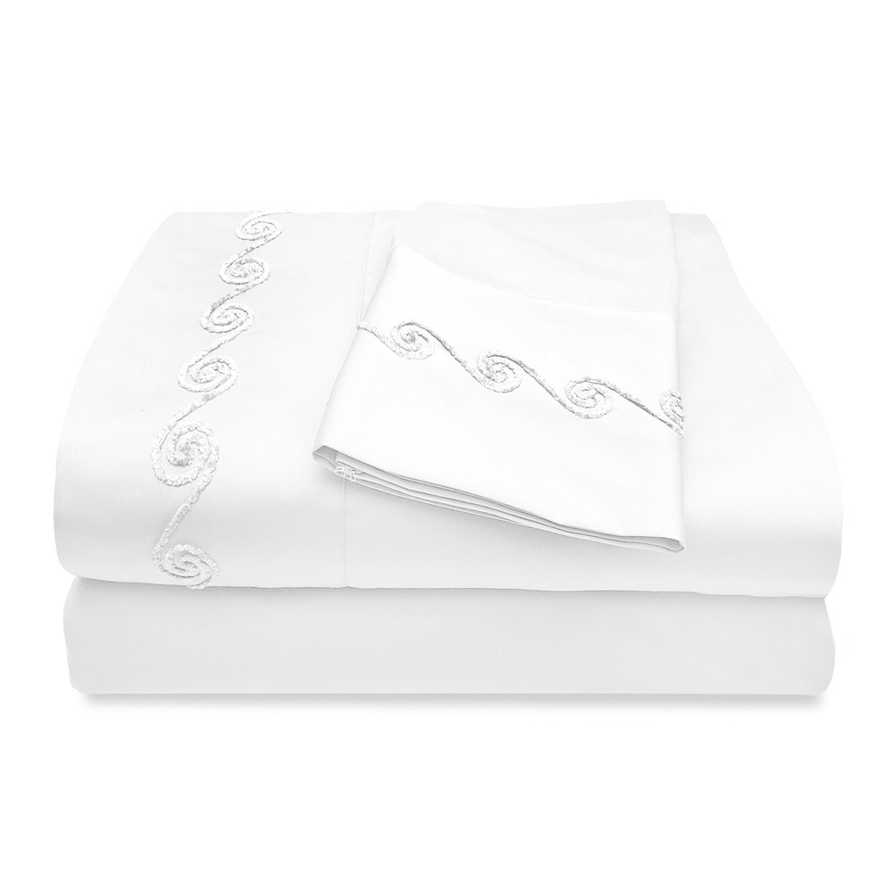 Veratex Grand Luxe 800tc Egyptian Cotton Sateen Deep Pocket Sheet Set W/ Chenille Embroidered Swirl Design White Size Full