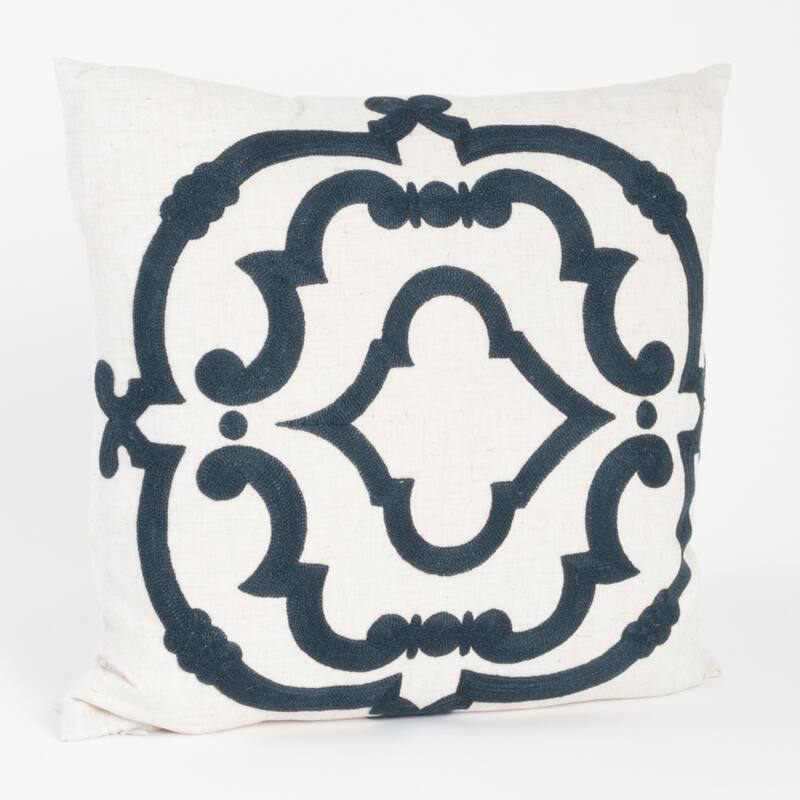 Embroidered Motif Down Filled Throw Pillow