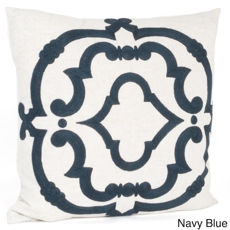 Embroidered Motif Down Filled Throw Pillow - Navy Blue