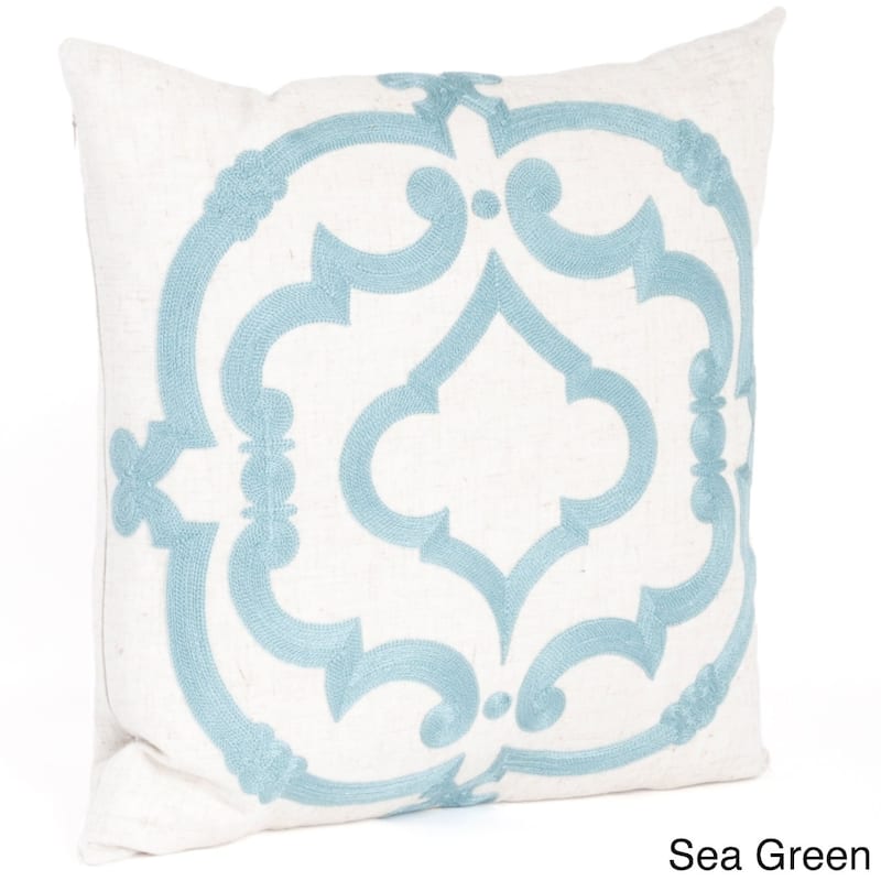 Embroidered Motif Down Filled Throw Pillow