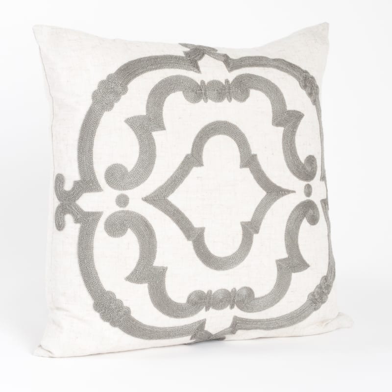 Embroidered Motif Down Filled Throw Pillow