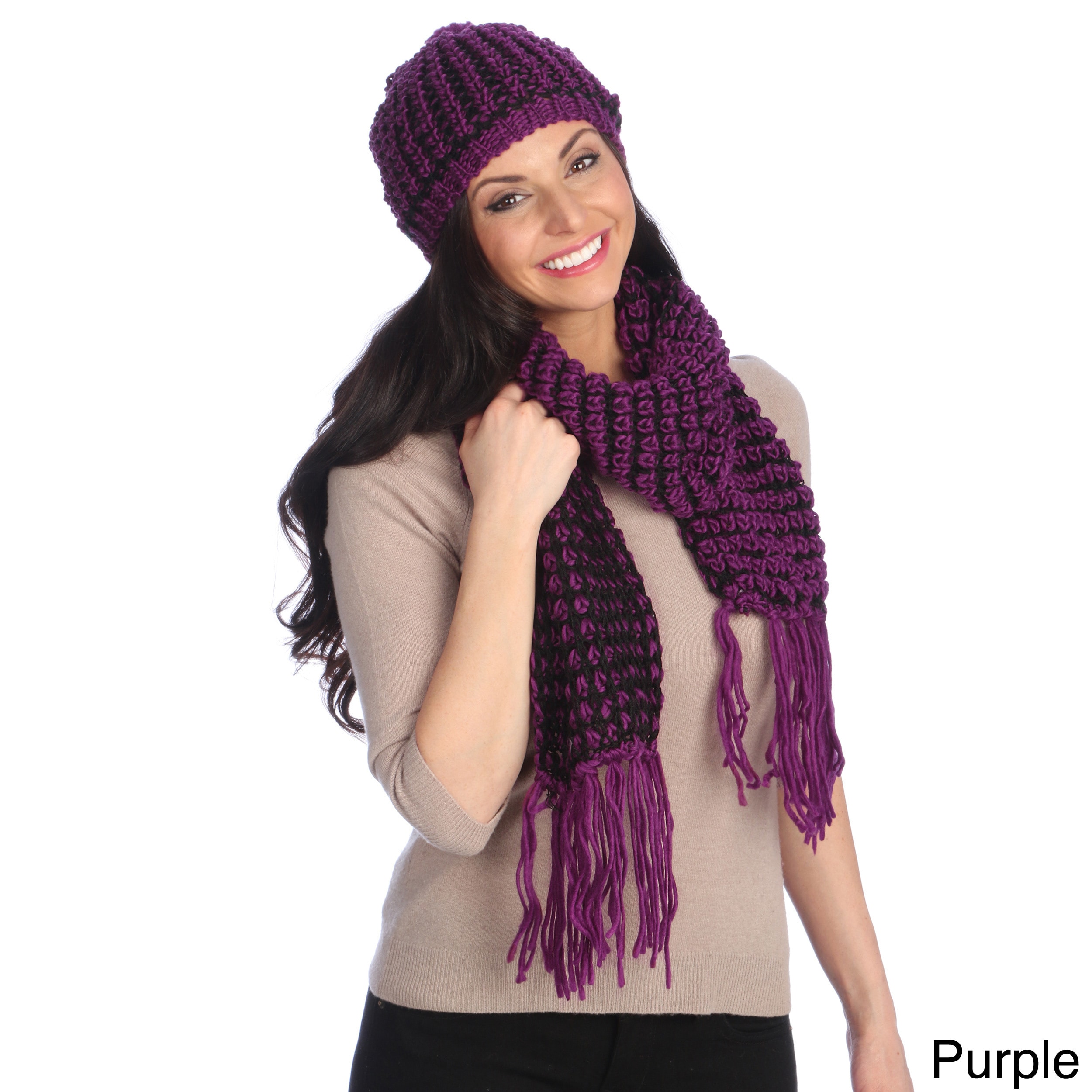 J. Furmani Womens Fringe Scarf And Hat Set