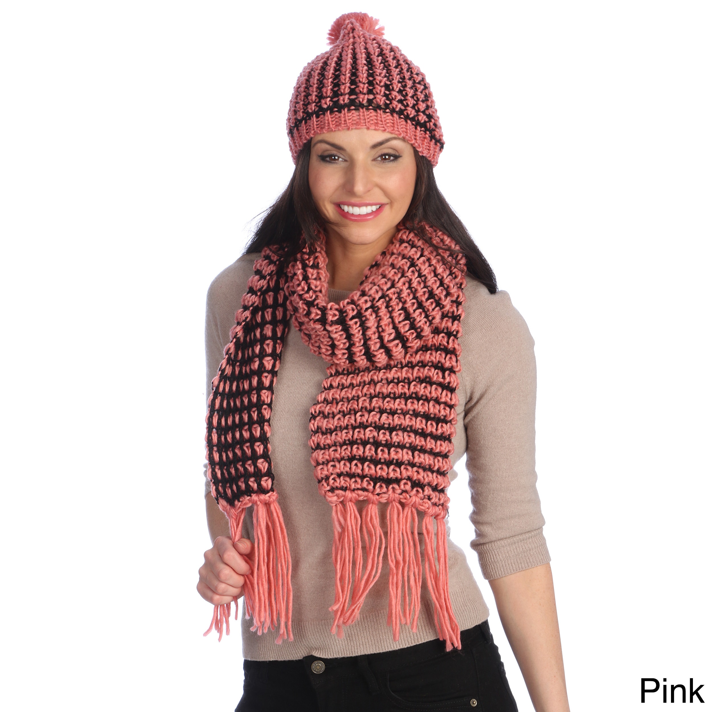 J. Furmani Womens Fringe Scarf And Hat Set