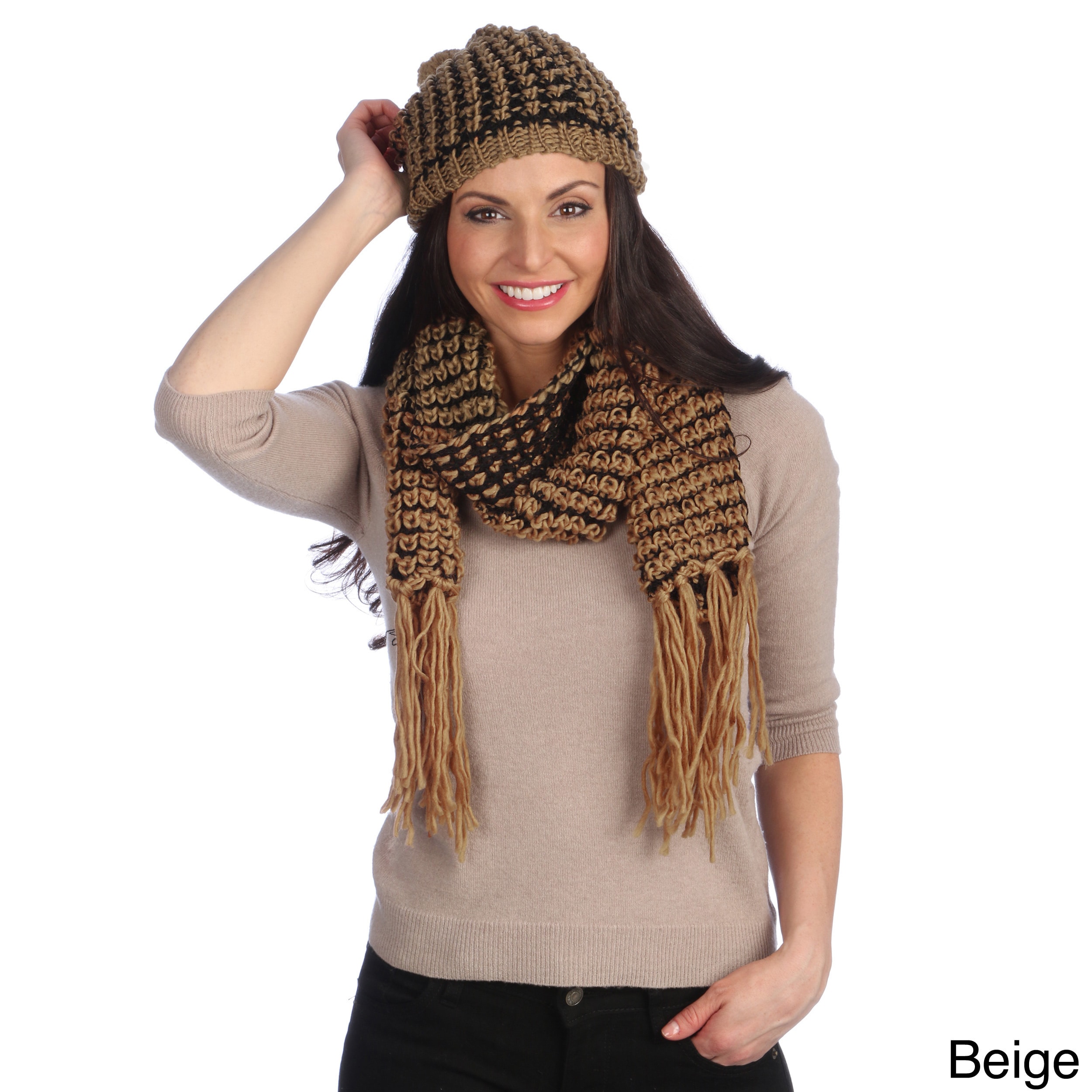 J. Furmani Womens Fringe Scarf And Hat Set