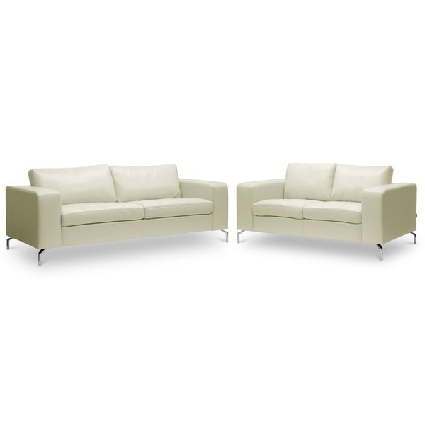 Baxton Studio Lazenby Cream Leather Modern Sofa Set