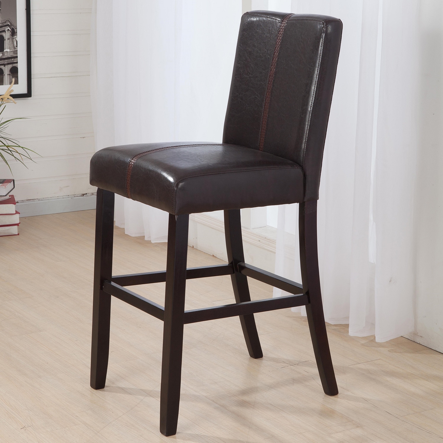 Luxury Brown Leather Weave Decor Bar Stool