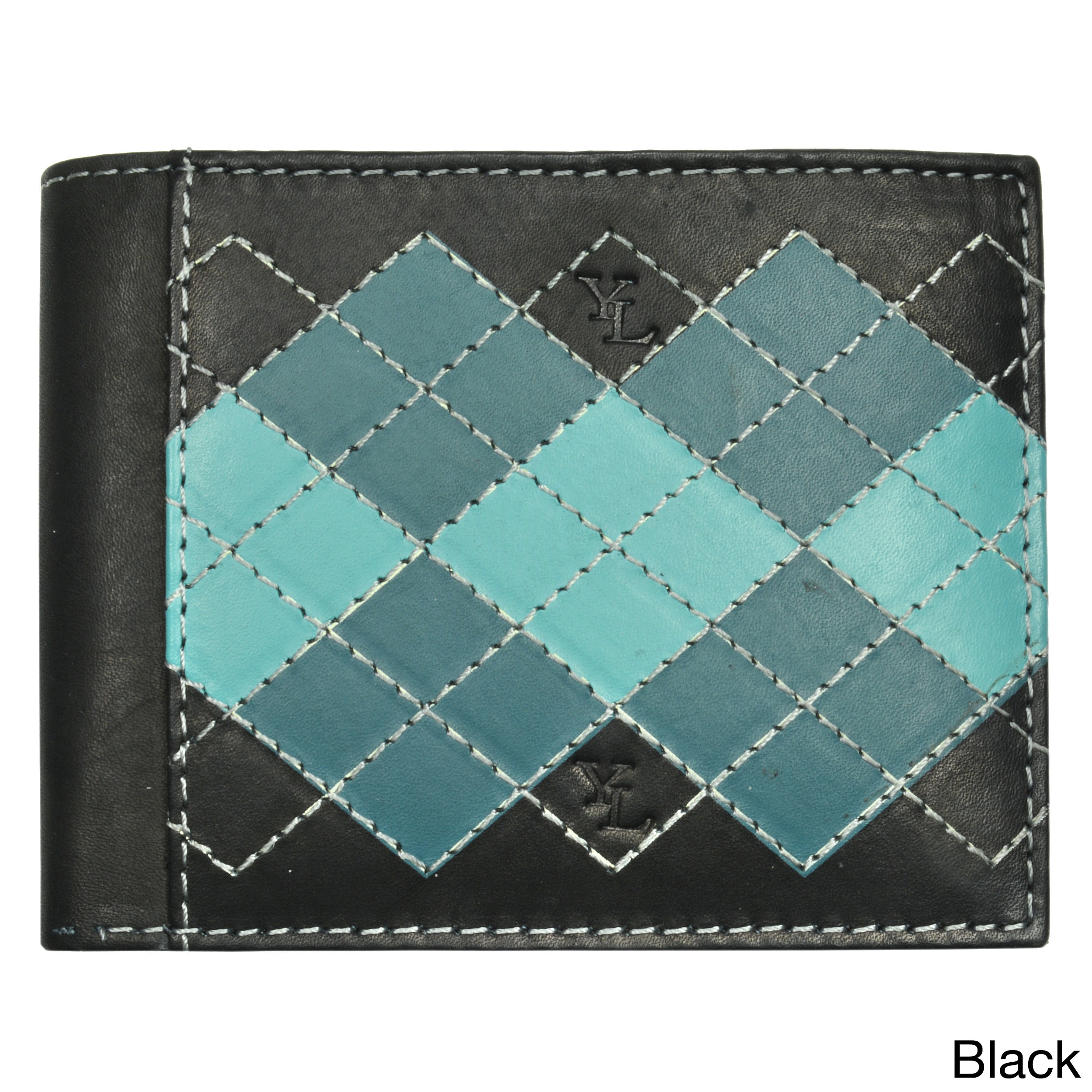 Yl Fashion Mens Argyle Leather Bi fold Passcase Wallet