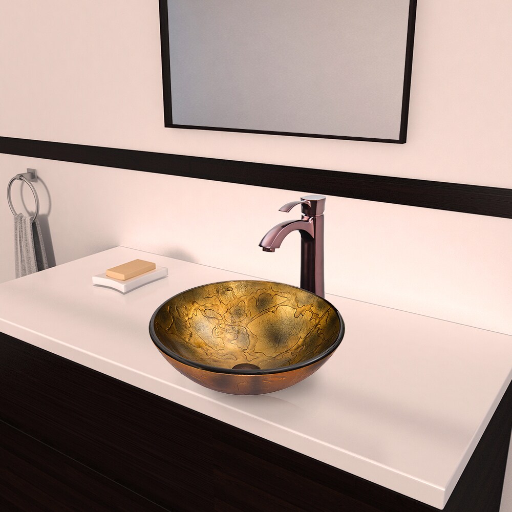 Vigo Copper Shapes Glass Vessel Sink And Otis Oil Rubbed Bronze Faucet Set