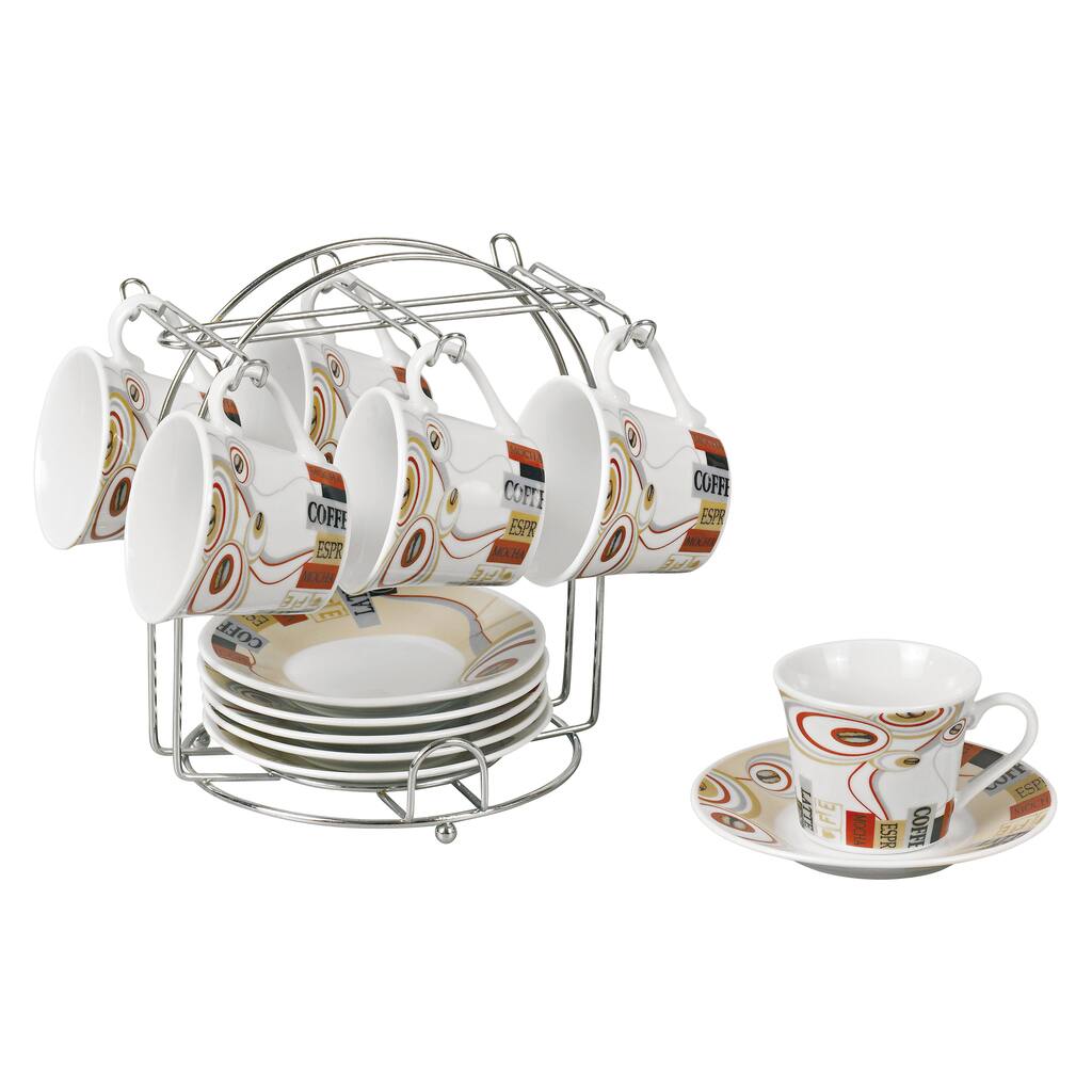Espresso Set on Stand Coffee Bean Design (Service for 6)