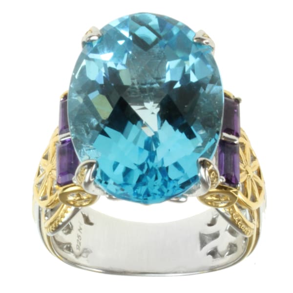 Michael Valitutti Two tone Swiss Blue Topaz and Amethsyt Ring