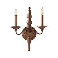 Yorktown Heights Collection Prescott Bronze 2 light Wall Bracket (SteelNumber of lights Two (2)Requires two (2) 60 watt candelabra base bulbs (not included)Dimensions 16.5 inches high x 12.5 inches wide x 6.75 inches deepThis fixture does need to be har