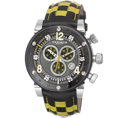 Akribos XXIV Men's Quartz Chronograph Checkered Leather Strap Watch