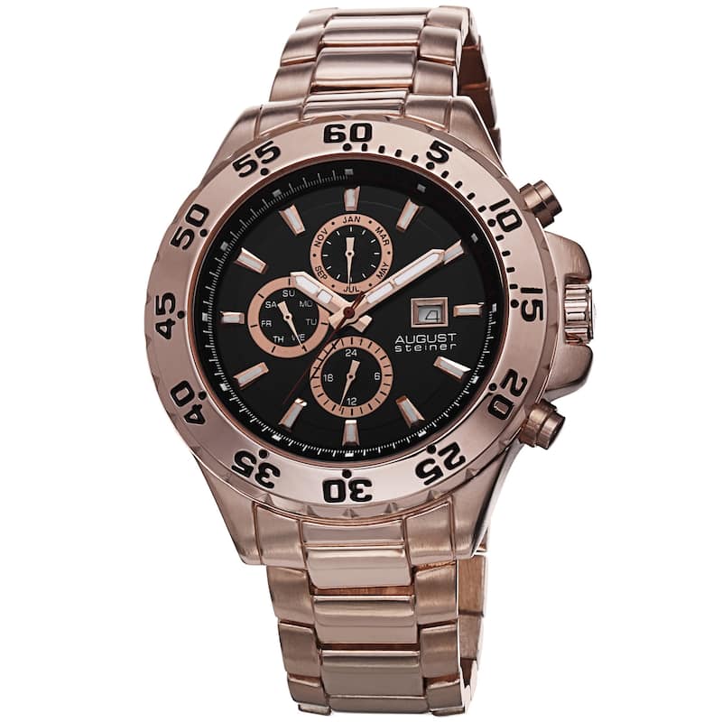 August Steiner Men's Swiss Quartz Multifunction Rose-Tone Bracelet Watch
