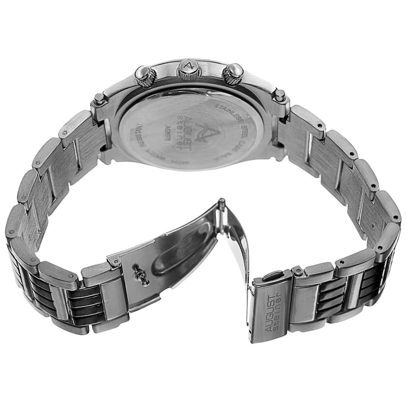 August Steiner Men's Embossed Dial Day/Month Water Resistant Silver-Tone Bracelet Watch