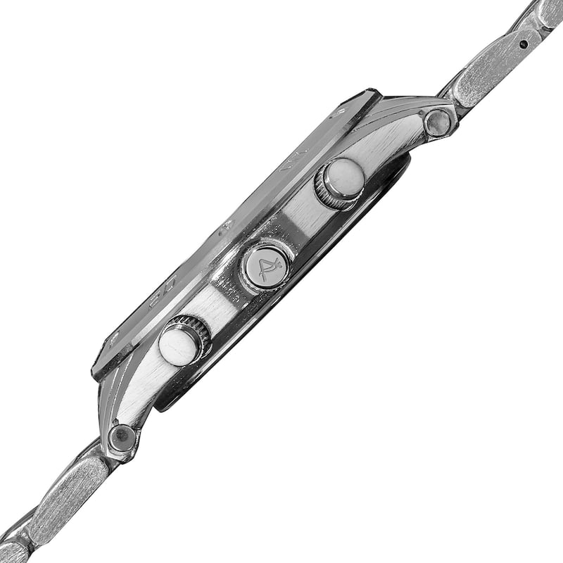August Steiner Men's Embossed Dial Day/Month Water Resistant Silver-Tone Bracelet Watch