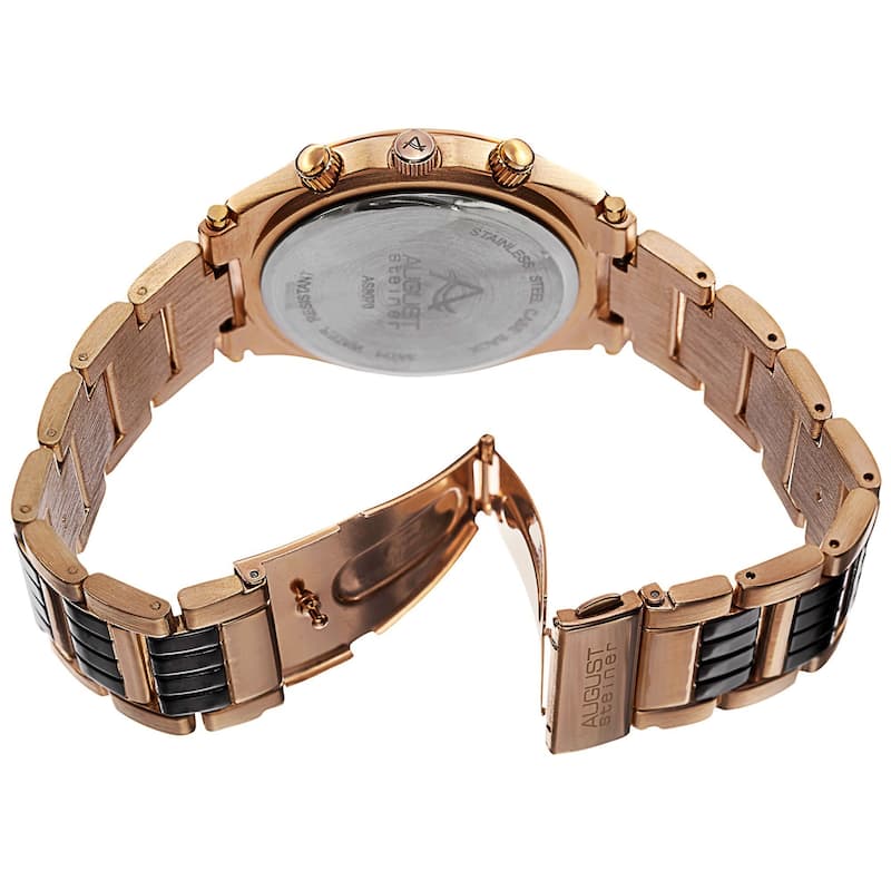 August Steiner Men's Embossed Dial Day/Month Water Resistant Rose-Tone Bracelet Watch