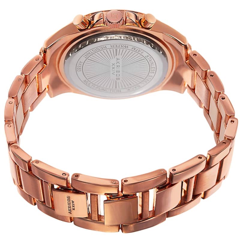 Akribos XXIV Women's Swiss Multifunction Crystal Rose-Tone Bracelet Watch