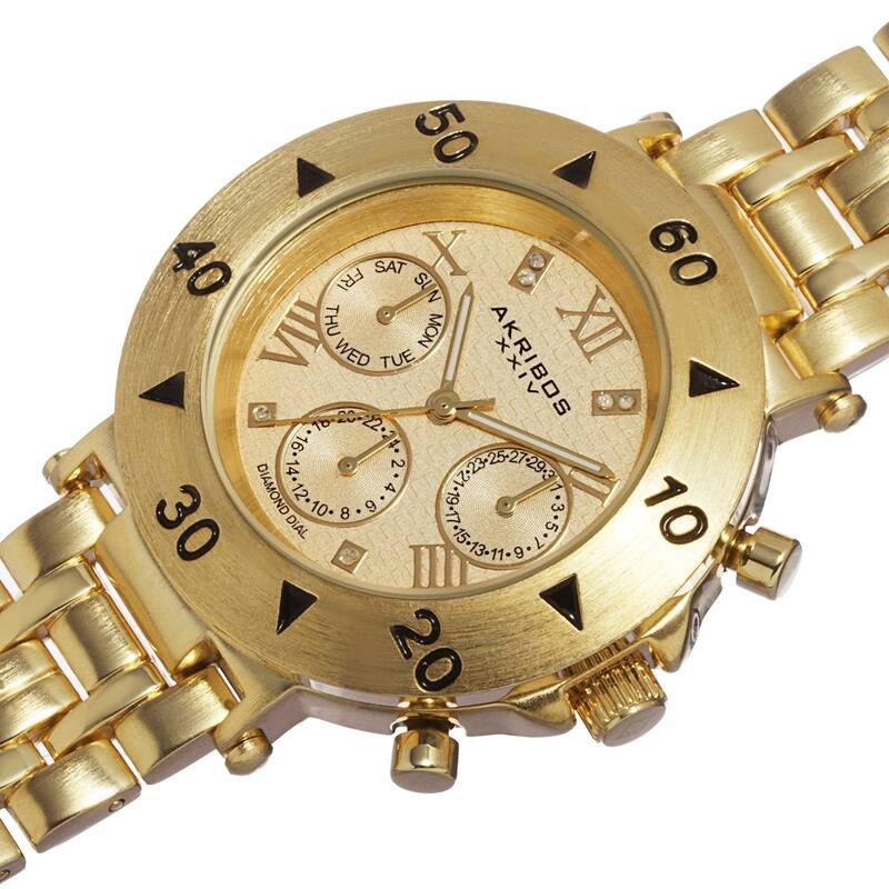 Akribos XXIV Women's Swiss Quartz Diamond Multifunction Gold-Tone Bracelet Watch