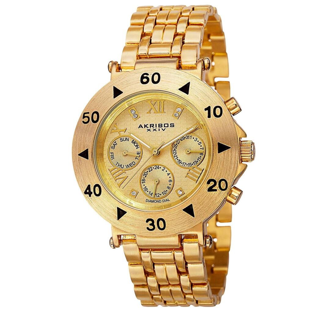 Akribos XXIV Women's Swiss Quartz Diamond Multifunction Gold-Tone Bracelet Watch