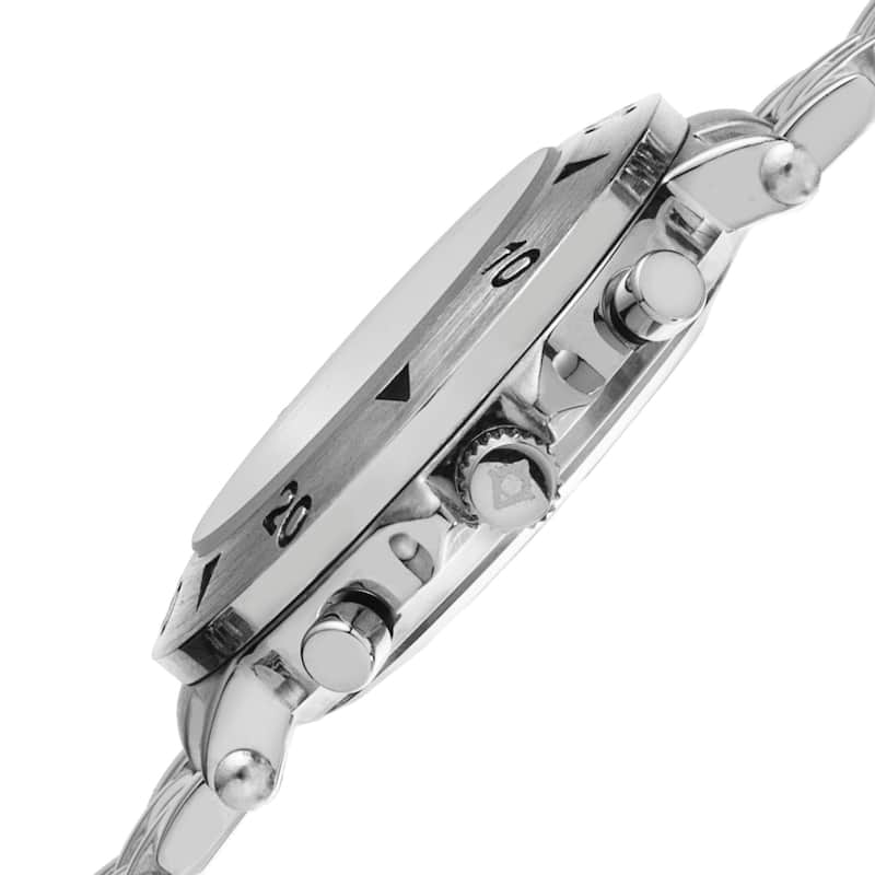 Akribos XXIV Women's Swiss Quartz Diamond Multifunction Silver-Tone Bracelet Watch