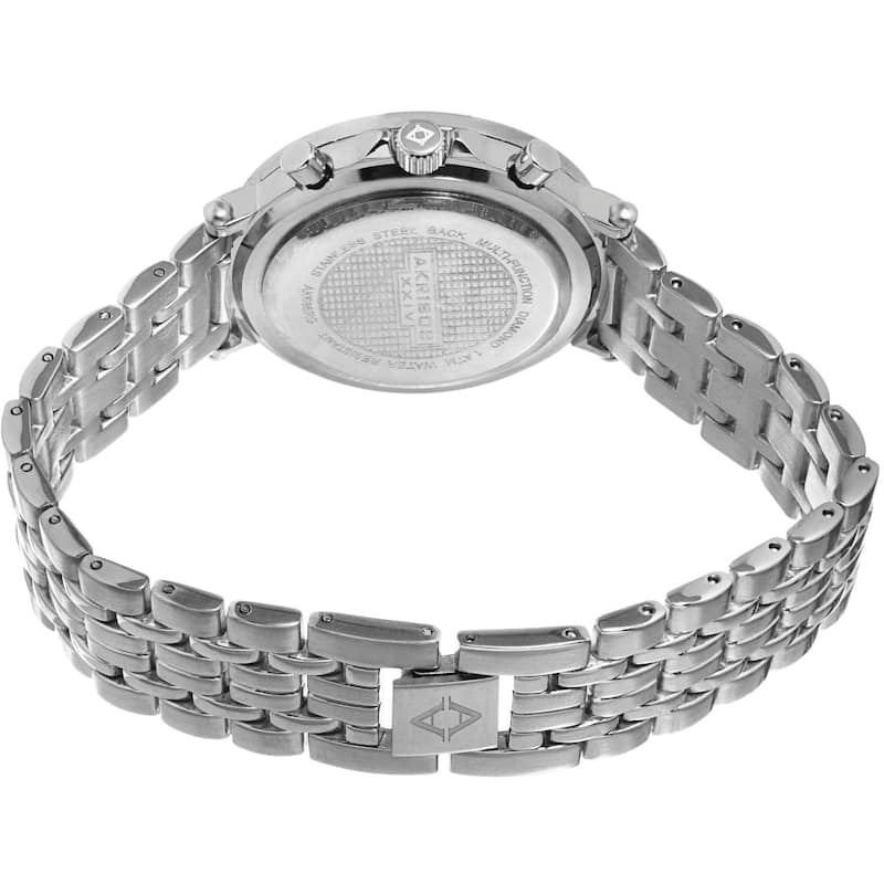Akribos XXIV Women's Swiss Quartz Diamond Multifunction Silver-Tone Bracelet Watch