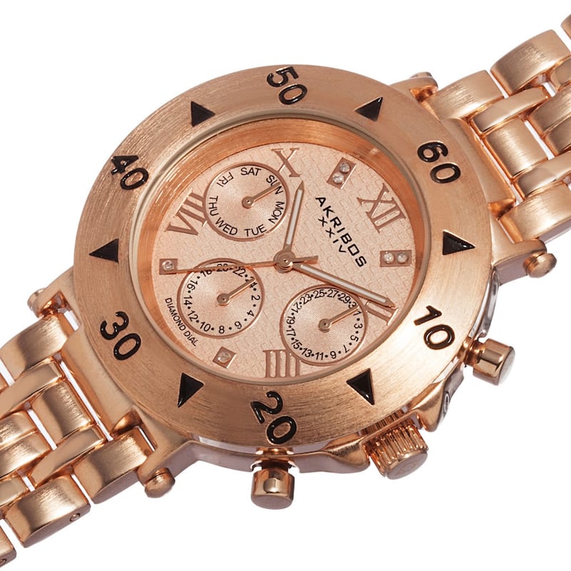 Akribos XXIV Women's Swiss Quartz Diamond Multifunction Rose-Tone Bracelet Watch