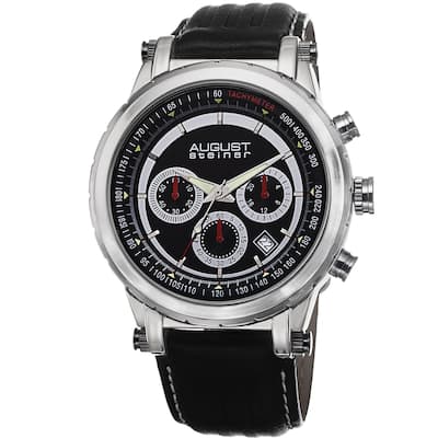 August Steiner Men's Tachymeter Chronograph Leather Black Strap Watch