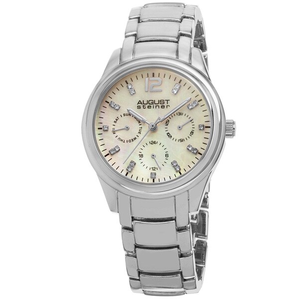 August Steiner Women's Quartz Multifunction Elegant Silver-Tone Bracelet Watch