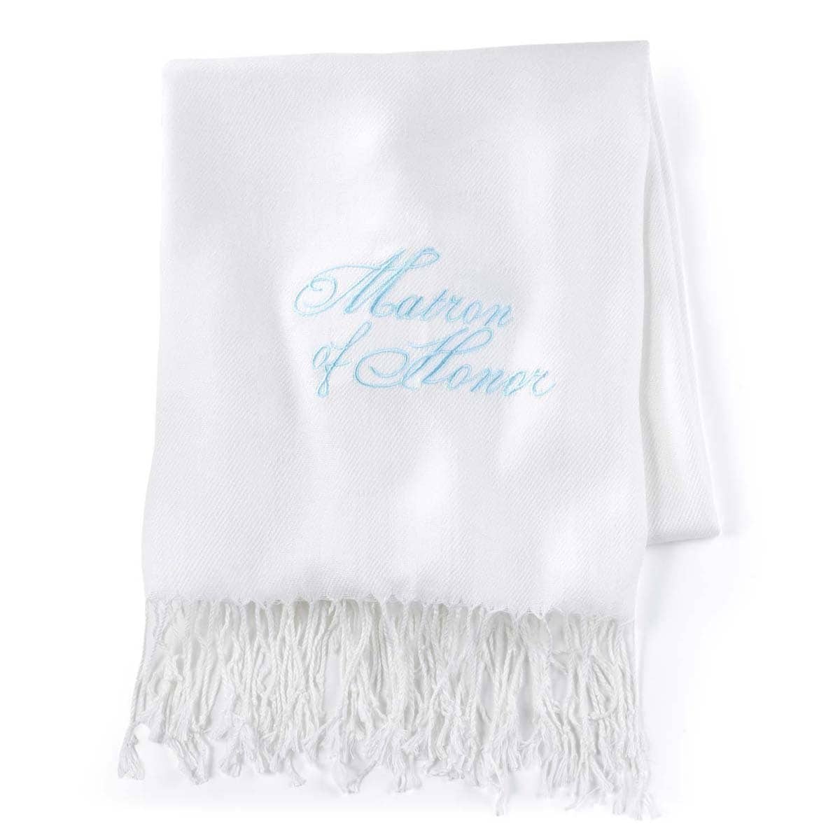 Hortense B. Hewitt Matron Of Honor Aqua Pashmina (White with aqua wordingDimensions 72 inches long x 28 inches wideMeasurements are approximate. )